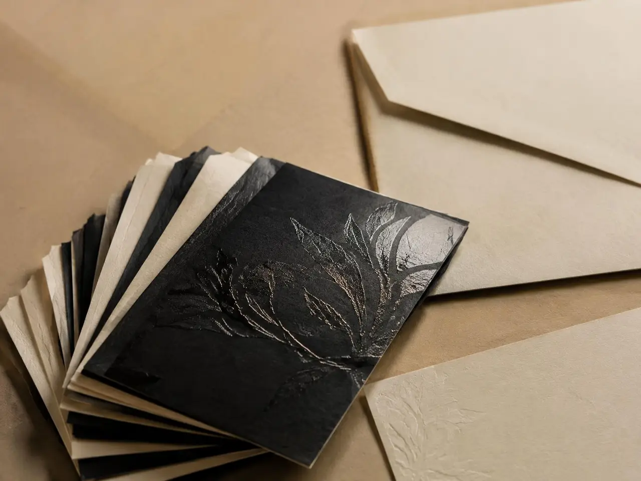 Black and cream cards with spot varnish — business cards printing example