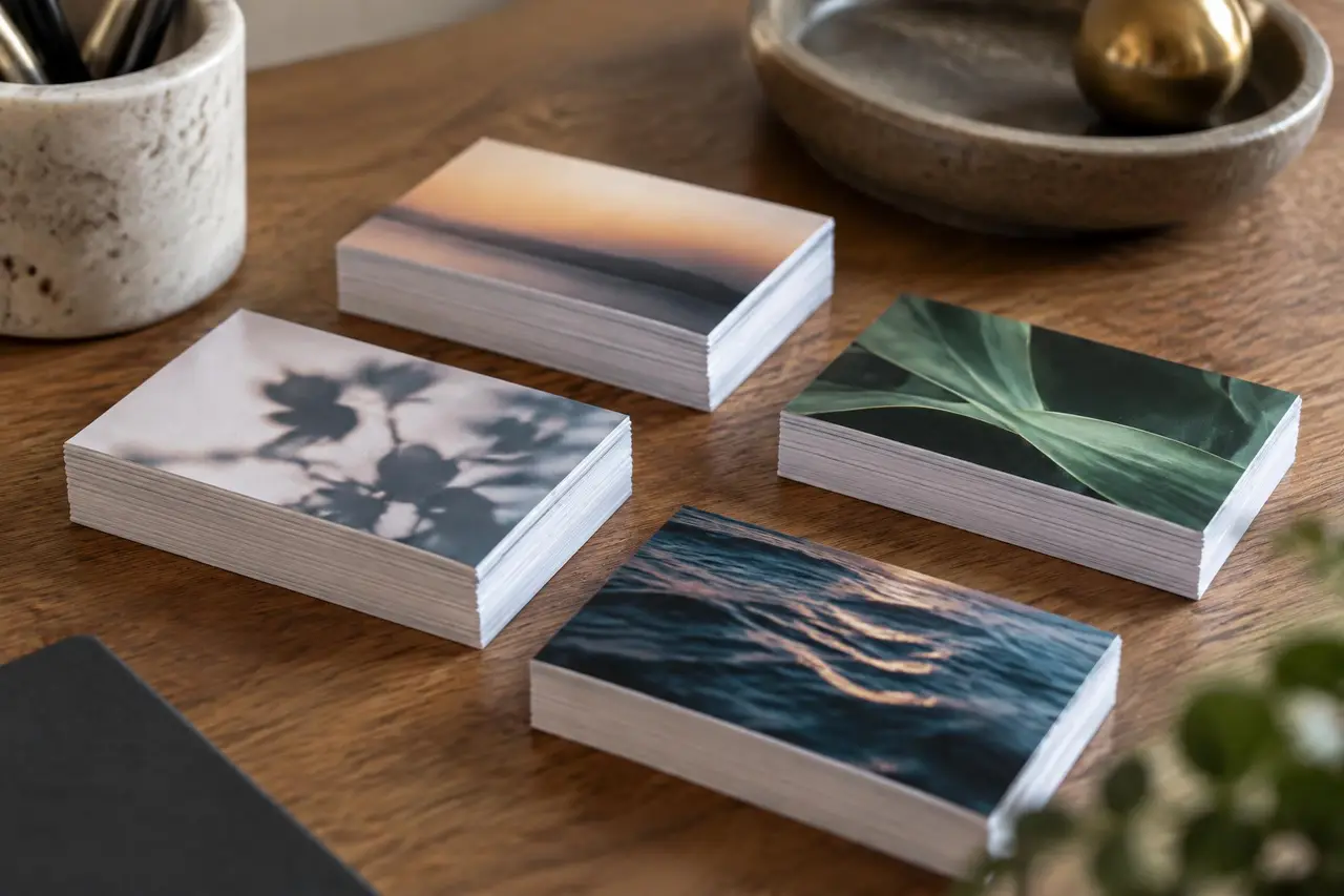 Stacks of photographic business cards