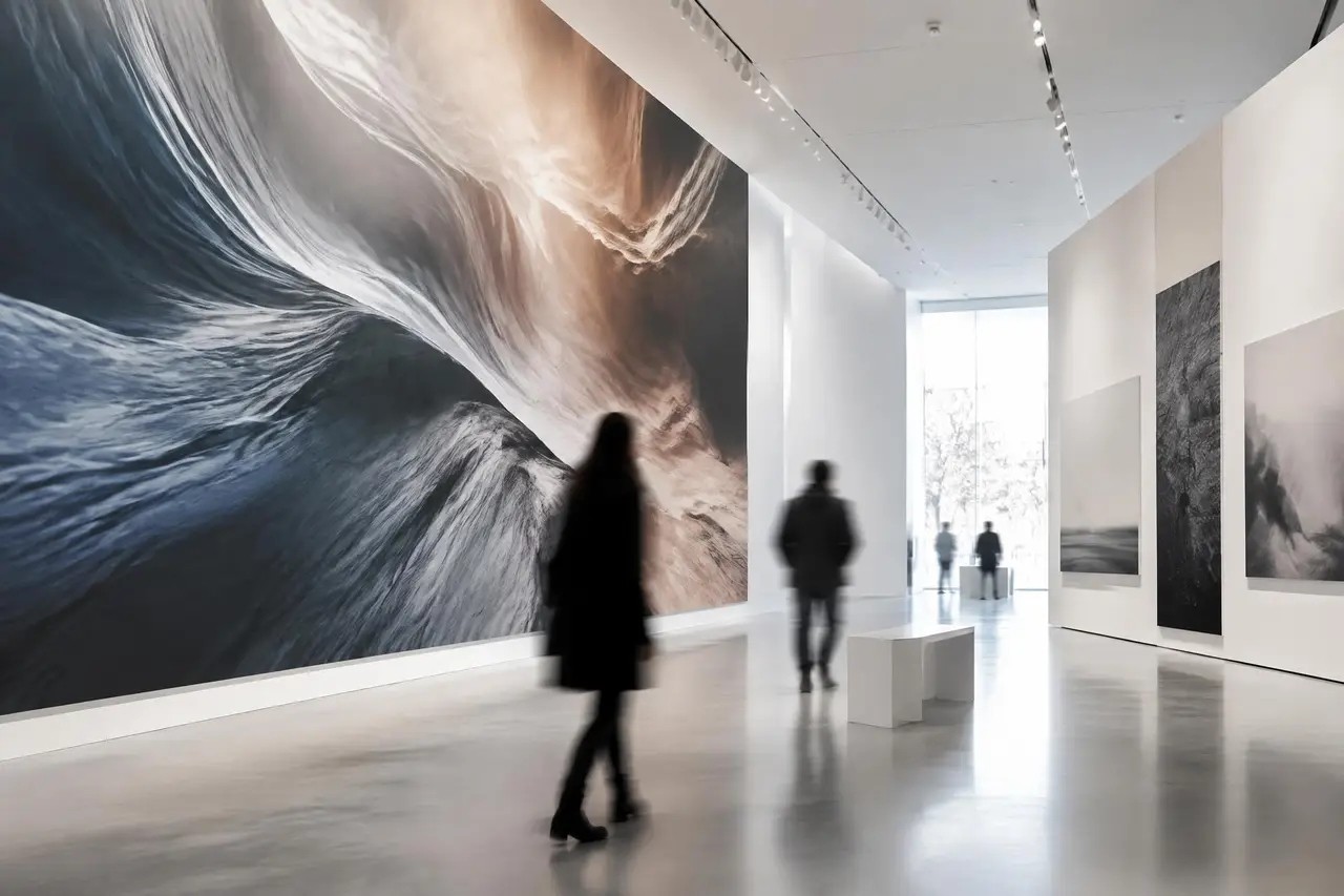 Large photographic wall print in a gallery