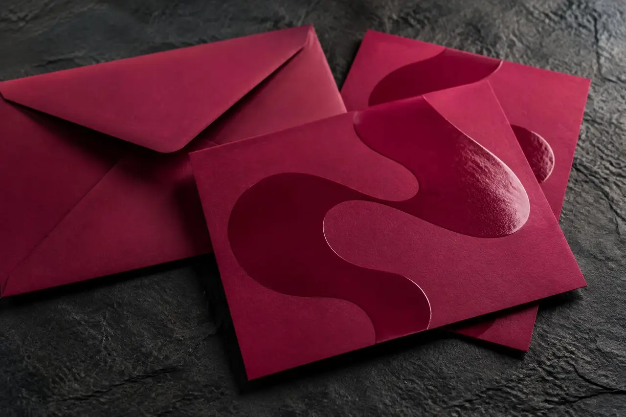 Magenta invitation cards with raised glossy shape