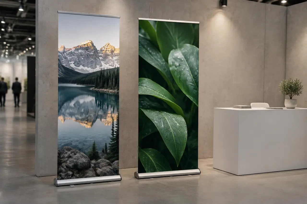 Roll-up banners in a booth