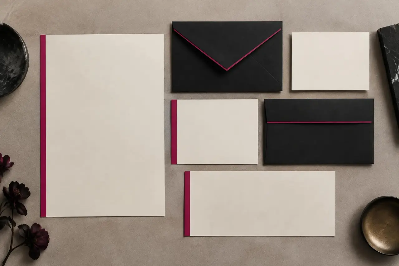 Stationery suite with magenta accent